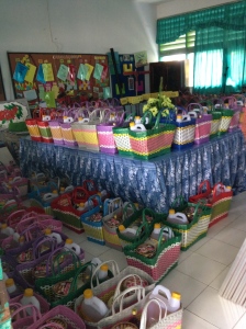 All the gift baskets for the teachers i helped unload
